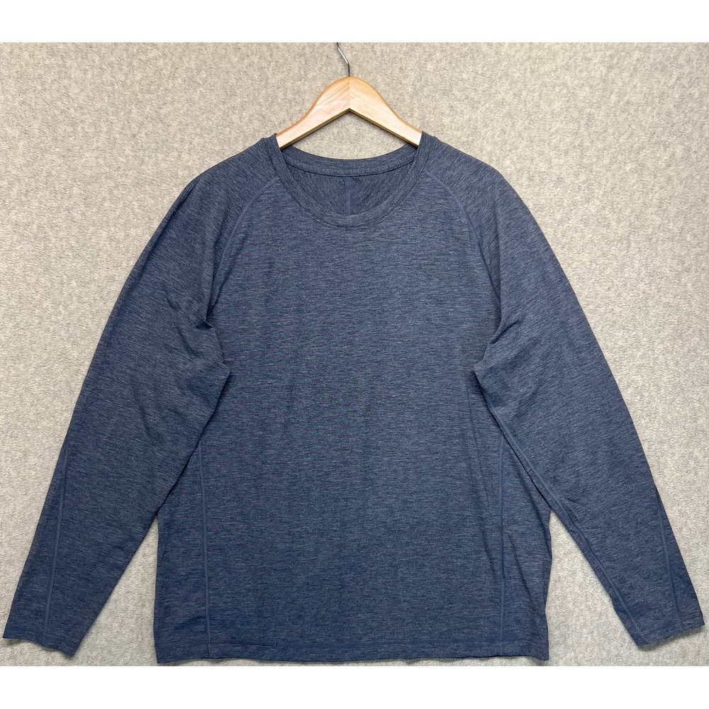 Lululemon Mens Metal Vent Tech Crewneck T-Shirt Blue Heathered Long Sleeve M